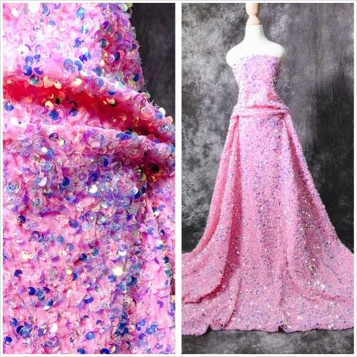 Gorgeous Stretch Gradient Sequins Embroidery lace fabric Colorful Nigerian French Lace African Fabric For Evening Party dress