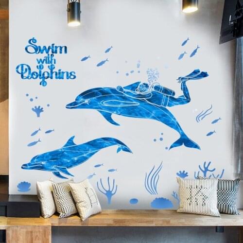 Waterproof Kitchen Bathroom Wall Stickers Ocean Dolphins Wallpaper Murals Kids Room Background Art Decoration PVC Wall Decals