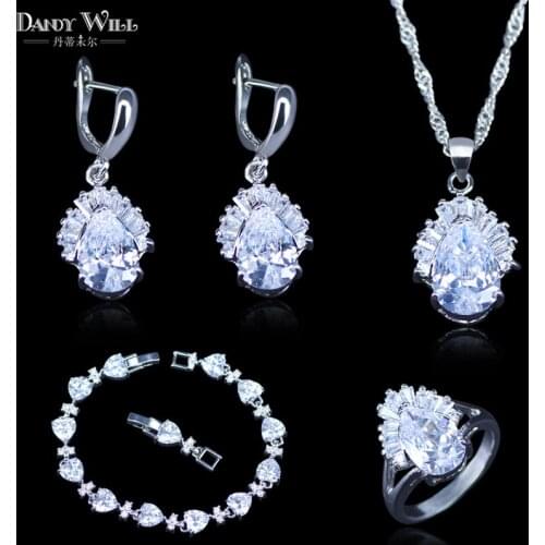 Top Quality White Austrian Crystal Silver Color Jewelry Sets For Lady Pendant/Earrings/Ring/Bracelets Best Present