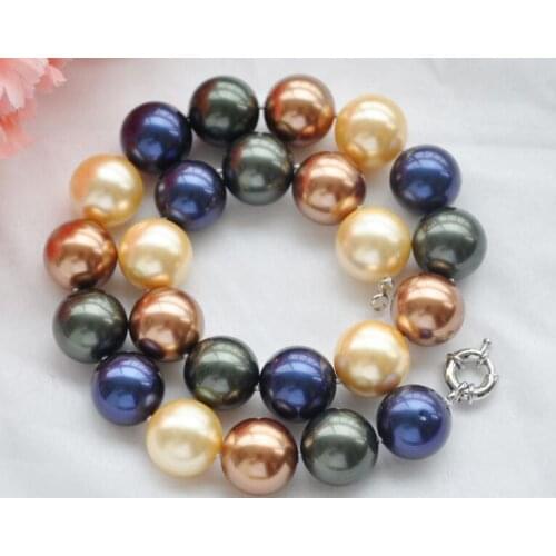 16mm golden coffee blue black SOUTH SEA Shell PEARL NECKLACE 20inch