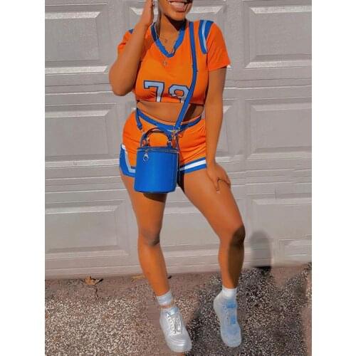 Women Sexy Print Short Sleeve T-shirt Biker Shorts Summer Matching Sets Tracksuit Sweatwear Streetwear Basketball 2Piece Set