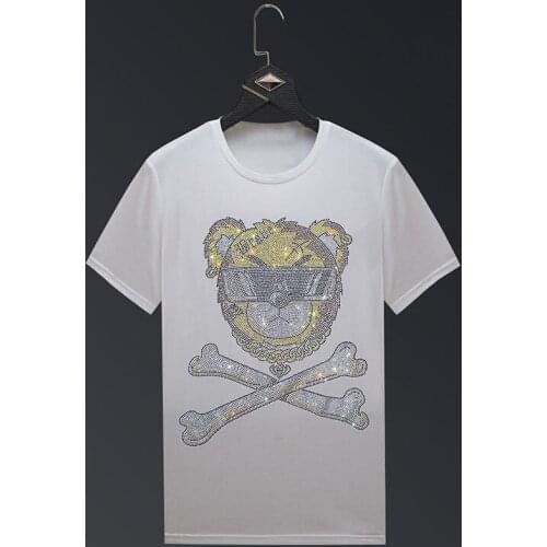 Hot drill Women Skull Tshirt Top O-Neck Short Sleeve Women Tops and Tees Cotton Comfortable T-shirt Femme Diamond stone