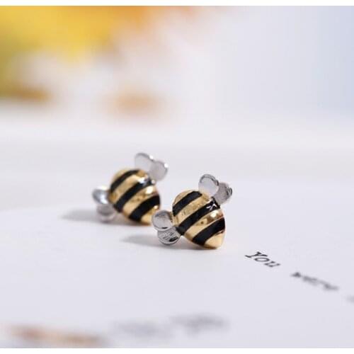 925 Sterling Silver Bee Stud Earrings For Women Party Jewelry Pendiente Brincos eh1425