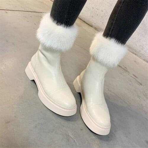 PXELENA Plus Size 34-43 Snow Boots Women Genuine Leather Thick Fur Winter Warm Soft Shoes Chunky Low Heels Footwear Female 2021