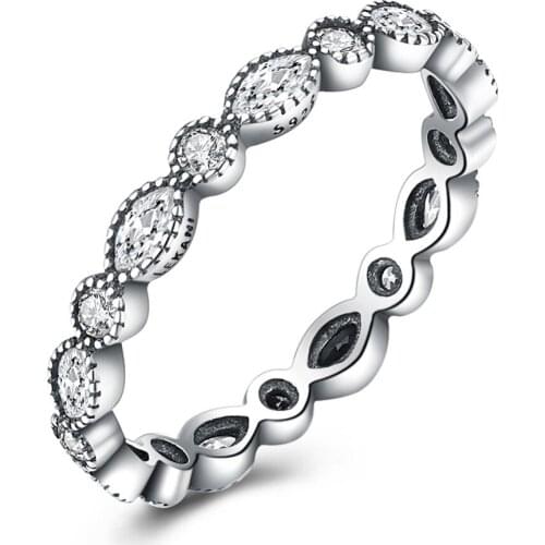 Authentic 925 Sterling Silver Pan Ring Vintage Sparkling Leaves With Crystal Rings For Women Wedding Party Gift Jewelry