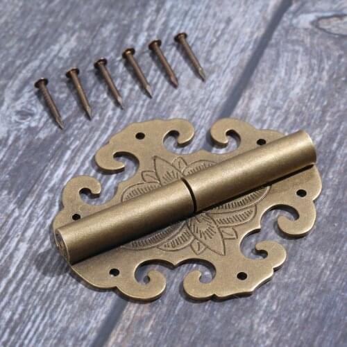1Pcs Brass Bat Flower Hinge Decor Cloud Hinges Wooden Gift Jewelry Box Hinge Fittings For Furniture Hardware 12Pcs Screw 60*55mm
