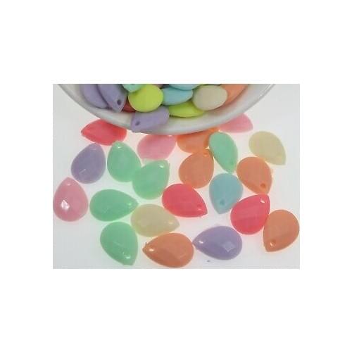 100 Mixed Pastel Color Acrylic Teardrop Charm Pendants 18X12mm