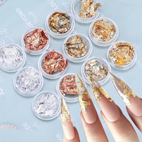 12 Boxes Aluminum Gold Silver Foils UV Gel Polish Nail Sequins Mixed Flakes Manicures Art Decoration Palliette Accessory
