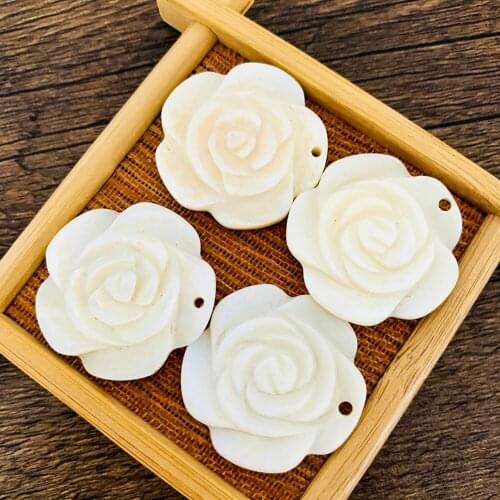 2 PC Hand Carved Natural Freshwater Shell White Mop Rose Beads DIY Wedding Brooch Hairpin Earrings Necklace Jewelry Accessories