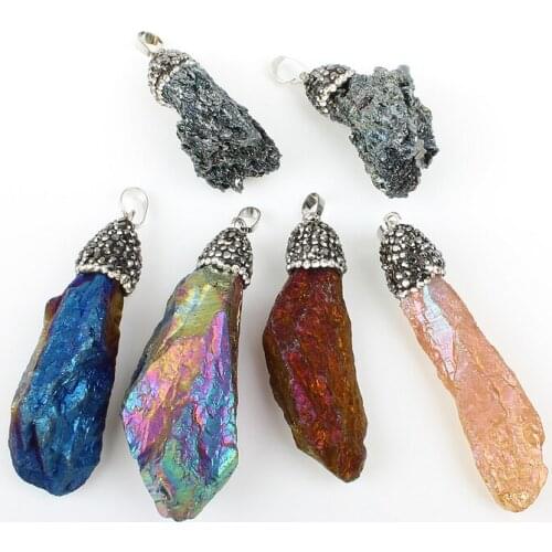 2pcs Natural Semi-precious Irregular Stone Colorful Geometric Jewelry Making Handmade New DIY Necklace Alloy Pendant Accessories