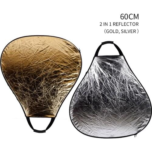 23.6 Inch 60cm 2-in-1 Collapsible Multi Photography Portable Handheld Triangle Reflector Silver/Gold or Silver/White Optional