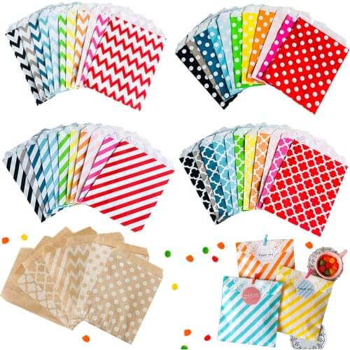 25pcs Kraft White Party Favor Paper Bags Chevron Striped Dots Paper Craft Bag for Wedding Favor Candy Gift Bags Party Supplies