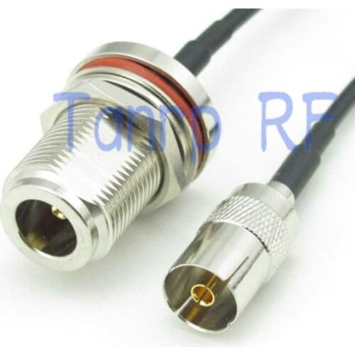 6in TV female jack to N female with nut bulkhead RF connector adapter 15CM Pigtail coaxial jumper RG174 extension cable