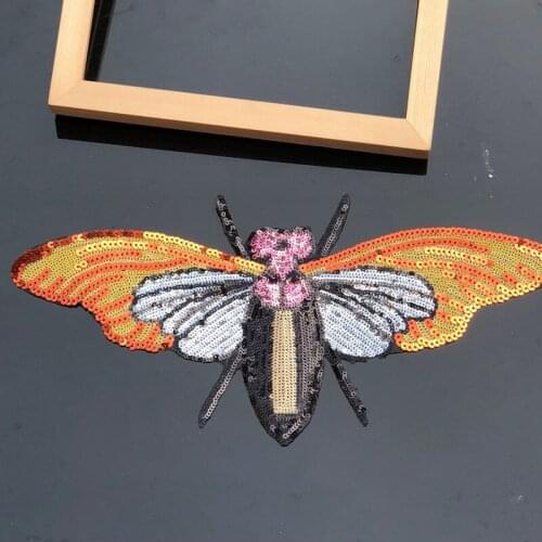 Large Embroidered Sequin Bee Patch Embroidery Bees Applique Big Iron On Patches For Clothing Bag Paillette Parches Accessories