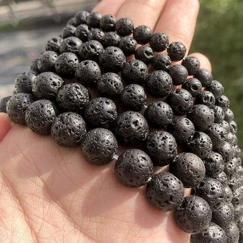 4 6 8 10mm Natural Lava Rock Round Black Loose Beads Natural Stone Beads For DIY Necklace Bracelet Jewelry Making Strand 15"