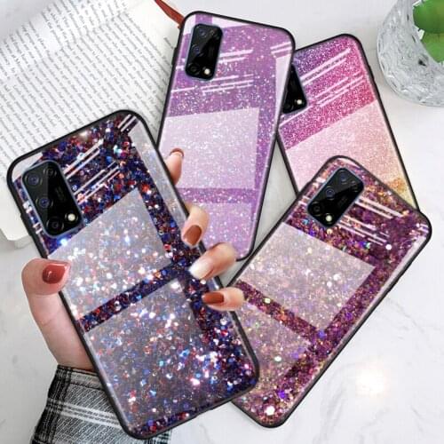 Tempered Glass Cover Gold Pink Glitter Print For OPPO A9 2020 A52 Find X2 Lite Realme 7 7i 6 5 Pro C3 XT Phone Case Shell