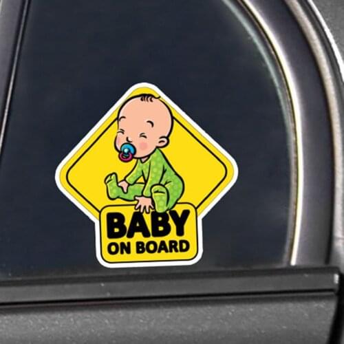 Baby in Car Sticker Decals Safety Signs Baby on Board for Cars 4X4inch Waterproof Shiny Reflective Material