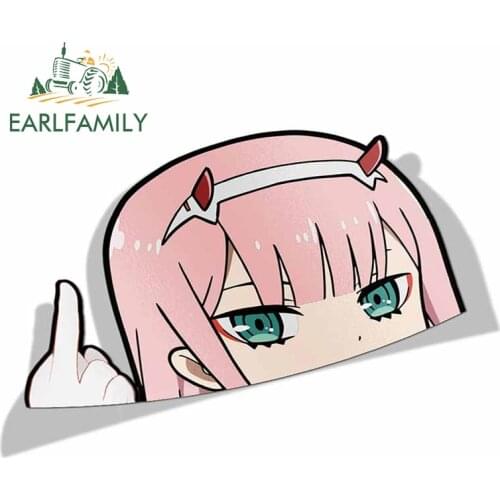 EARLFAMILY Cartoon Car Sticker for Darling In The Franxx Zero Two Peeker Big Head Anime Vinyl JDM Window Trunk Laptop Wall Decal