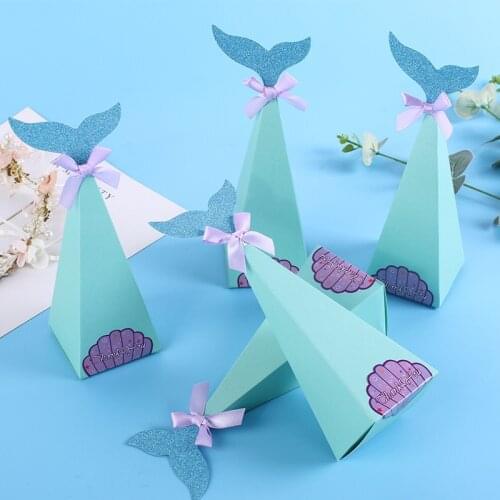 Fish Tail Cone Box Wedding Supplies Mermaid Party Decorations DIY Gifts for Guest Peacock Sweets Packaging Bags Baby Shower