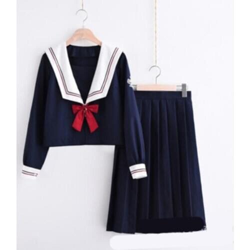 Sailor Suit Jk Uniform Jpanese Cute Kawaii Exquisite Preppy Suit Cardigan Short Long Sleeve Top + Short Long Pleated Skirt