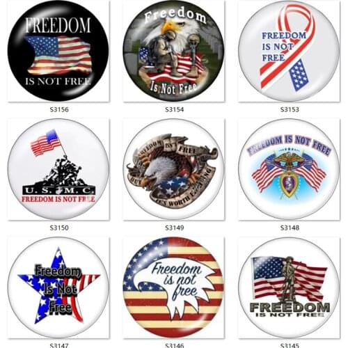 FREEDOM IS NOT FREE 12mm/18mm Round glass cabochon flat back Making findings snap button jewelry