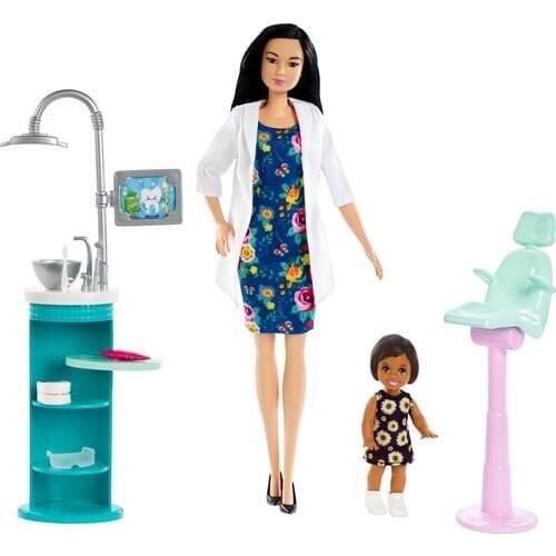Barbie Dentist Doll and Play Set - Brunette Little Baby Washbasin Washbasin and Chair - Black Hair with The Dentist Barbie-barbie Play Set