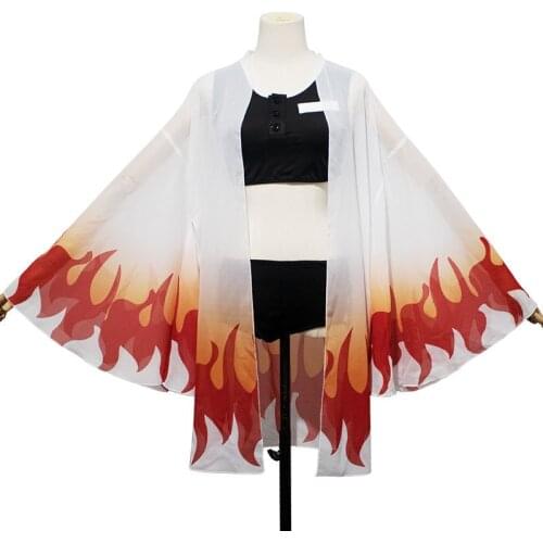 Anime Demon Slayer Swimsuit Kimetsu No Yaiba Swimming Suit Cosplay Rengoku Kyoujurou Chiffon Kimono Kochou Shinobu Swimwear S687