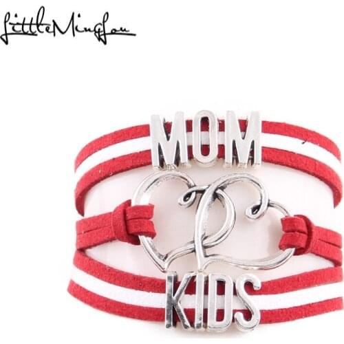 Little MingLou 2 colors MOM love Kids Bracelet heart Charm suede wrap men bracelets & bangles for Women jewelry family gifts