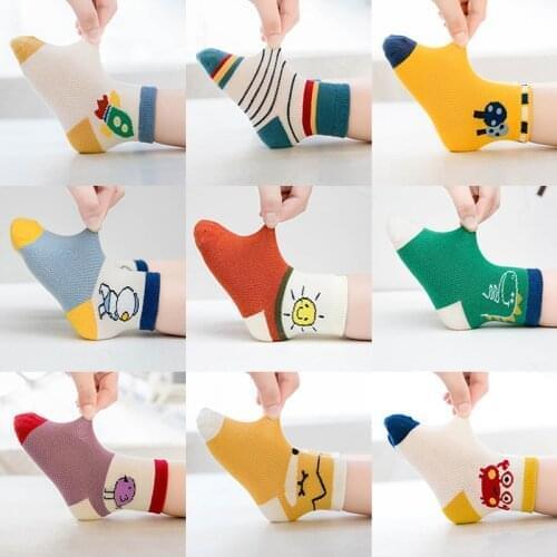 Cute Cartoon Mesh Boy Girl Breathable Spring Summer 5Pairs/Pack Fashion Kids Socks Cotton Baby Boat Socks