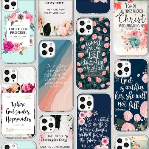 Cute Funda Case for Iphone 12 Case for IPhone 12 11 Pro XR 7 X XS Max Mini 8 6 6S Plus 5 SE 2020 Silicone Coque Floral Bible TPU