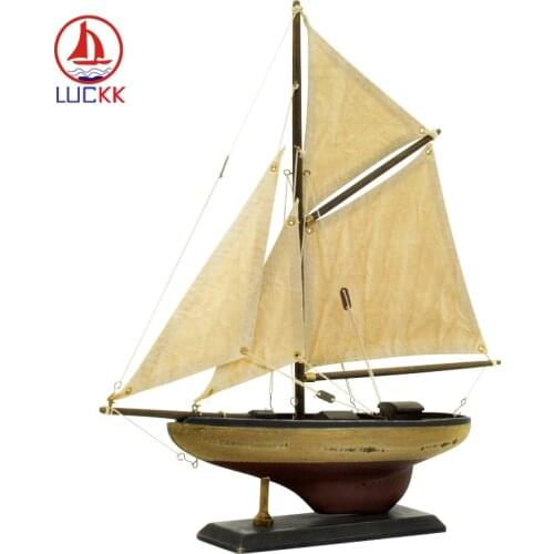 LUCKK Wooden Sailboat Model 33*37*6cm Reef and Sail Sailing Model Ship Gift for Children and Adult