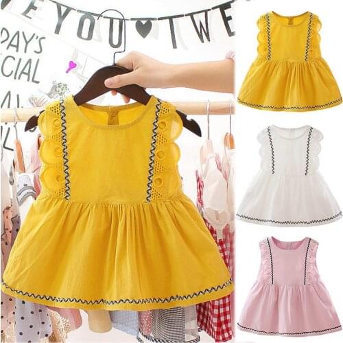Fashion Ruffle Baby Girl Dress Infant Sleeveless Lace Solid Print Princess Summer Dress Clothes Платье 2021 Sukienki Dla Dzieci