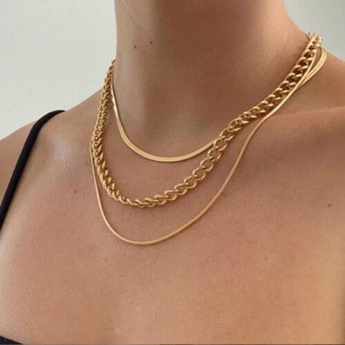Fashion Multi Layer Cuba Chain Chokers Necklaces for Women Gold Metal Custom Necklace New Design Jewelry Gift