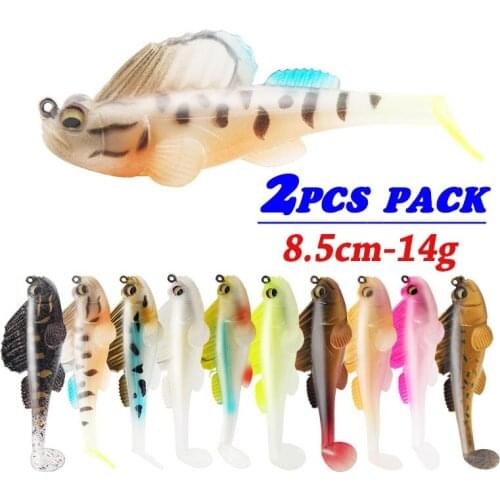 2PCS Soft Jumping Fish Fishing Lures Single Hook Artificial Silicone Fish Bait Sinking Swimbait Fishing Tackle 14g-8.5cm