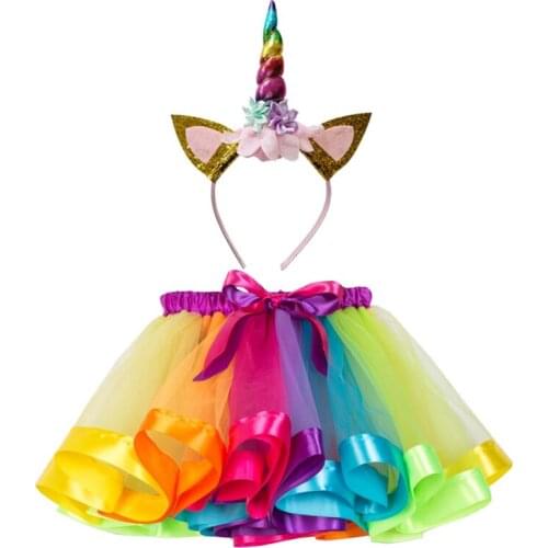 Unicorn Birthday Skirts Toddler Girls 2pcs Tutu Skirts Sets Mini Rainbow Sash Belt Little Girls Ruffle Tiered Princess Skorts 3t