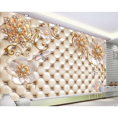 Papel de parede 3D Mural Wallpaper European Style Crystal Flower Photo Wall Painting Living Room Theme Hotel Luxury Decor Wall