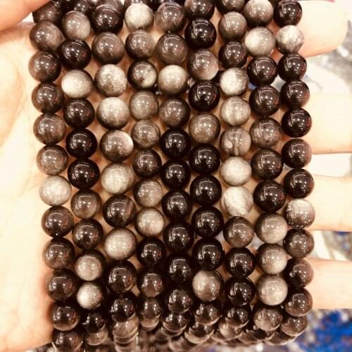 Wholesale Natural AA Quality Silvers Obsidian Beads Round, 6mm, 8mm, 10mm,12mm 1Full Strand 15.5" for jewelry making