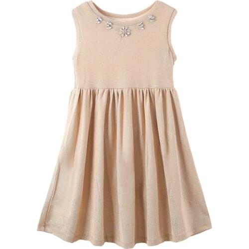 Cream Girl Dress A-line No Sleeves Rhinestone Flower Ruffle Elegant Kids Outfit Comfortable 2021 Size 3 5 7 9 11 Years Old