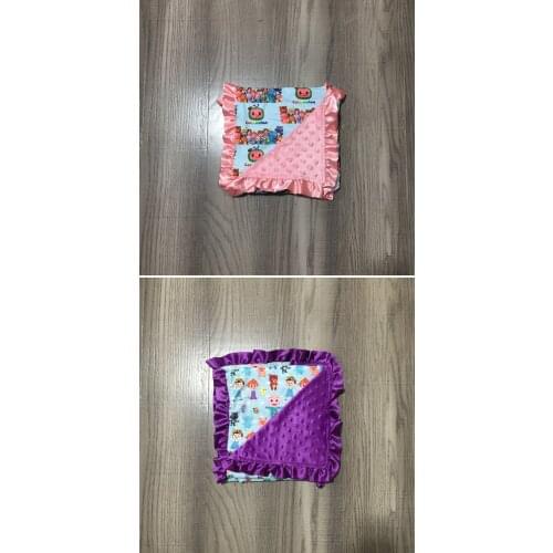 Baby Girls Floral Cartoon Mint Warm Pink Purple Blanket with Ruffle