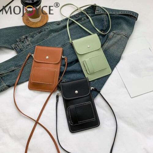 2021 Hot Vintage Small Purse Ladies Handbags Women PU Touch Screen Cell Phone Flap Purse Solid Color Crossbody Bags