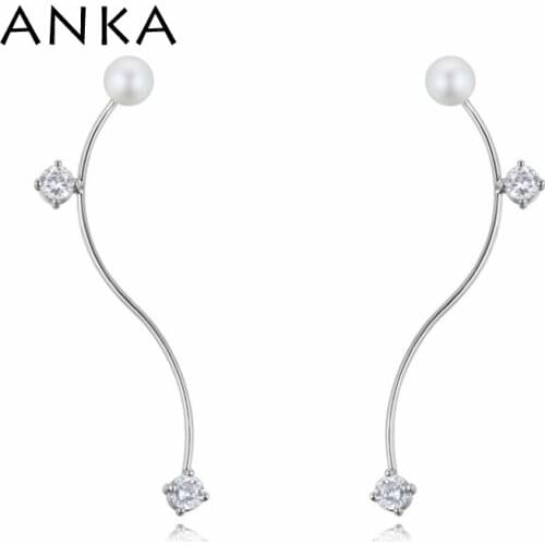 ANKA Simple Handmade Geometric Earrings Arc Wire Hoops Wave Shape With Cubic Zircon And Imitation Pearls Earring #125364