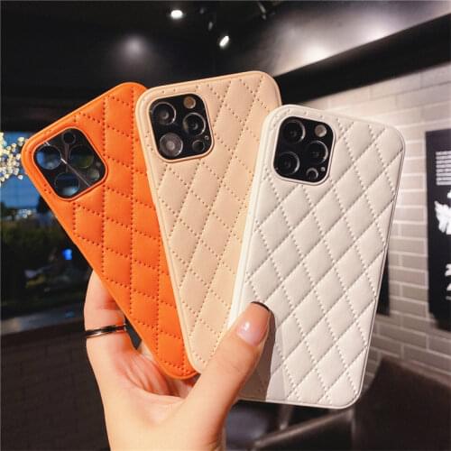 Luxury lambskin Leather Diamond Pattern phone Case For iphone 12 11 Pro mini X XR XS MAX 7p 8 Plus SE 2020 Macaron Soft Cover