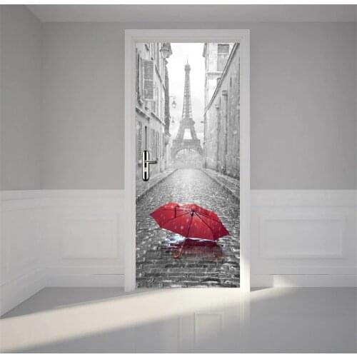 Tower Umbrella Door Wallpaper Self-adhesive Waterproof Posters DIY Vinyl Wall Sticker Mural Decal Home Decor Bathroom deurposter