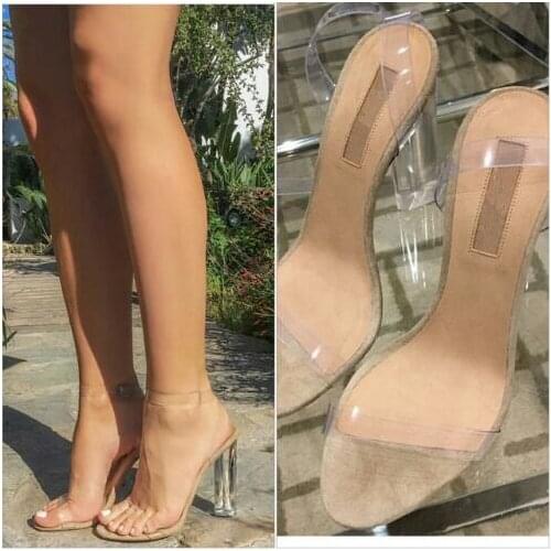New design women clear sandals crystal high heel buckle strap women party shoes 9cm 11cm transparent women wedding sandals