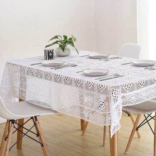 Hollow Cotton Handmade Crochet Tablecloth Washable Coffee Dinner Comfortable Table Cloth for Christmas Wedding Banquet