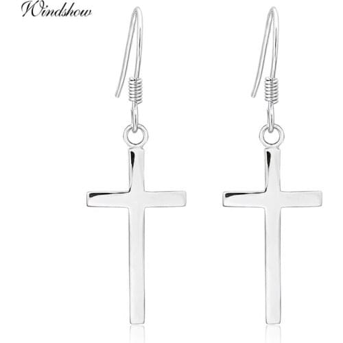 Solid Pure 925 Sterling Silver Cross Drop Dangle Hook Earrings For Women Girls Jewelry Gift Pendientes Aros Oorbellen Orecchini