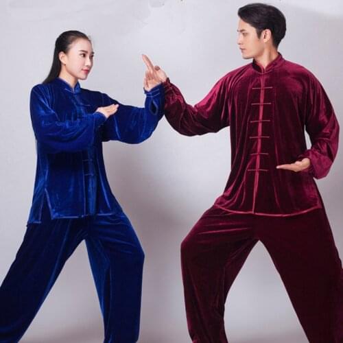 USHINE Unisex velvet chinese style autumn winter thickening TaiChi uniform performance clothing suits man woman
