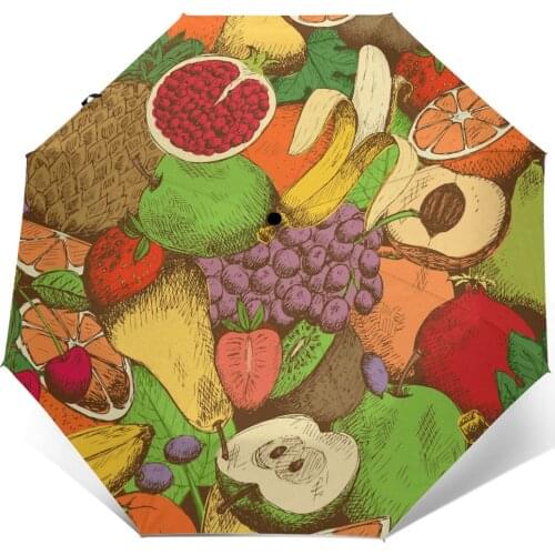 Wind Resistant Folding Automatic Umbrella Women Auto Bright Juicy Fresh Fruits Windproof Umbrellas Rain For Men Parasol