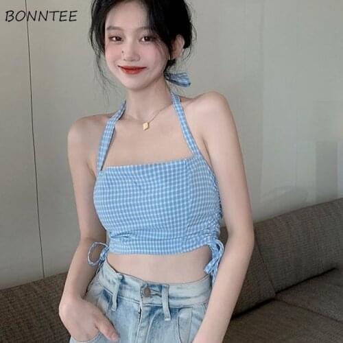 Camisole Women Plaid Bow Design Summer Preppy Style Chic Student Sexy Lady Mujer De Moda Fashion Casual Outerwear Cropped Tops