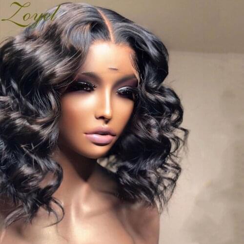 Short Cut Bob Lace Front Wigs for Women Black Color Synthetic Hair Glueless Lace Wigs with Babyhair Natural Hairline Body Wave